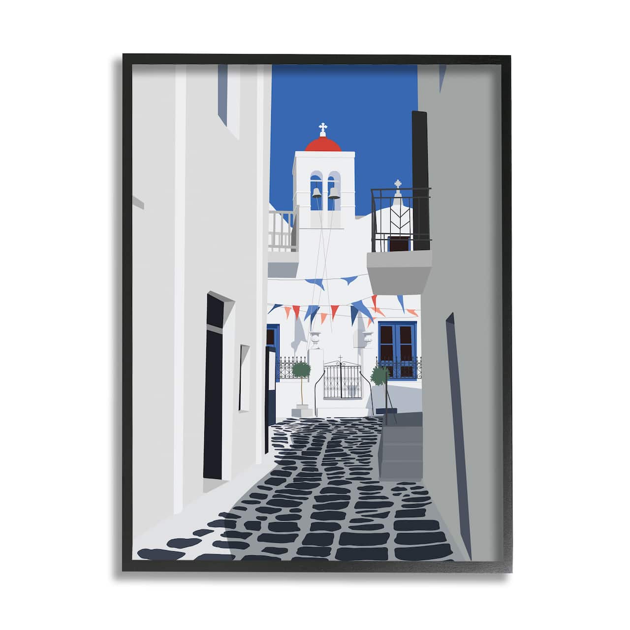 Stupell Industries European Coastal City Street Black Framed Wall Art